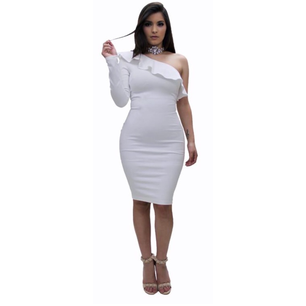 One Sleeve Ruffle Dress - Picture 2 of 2